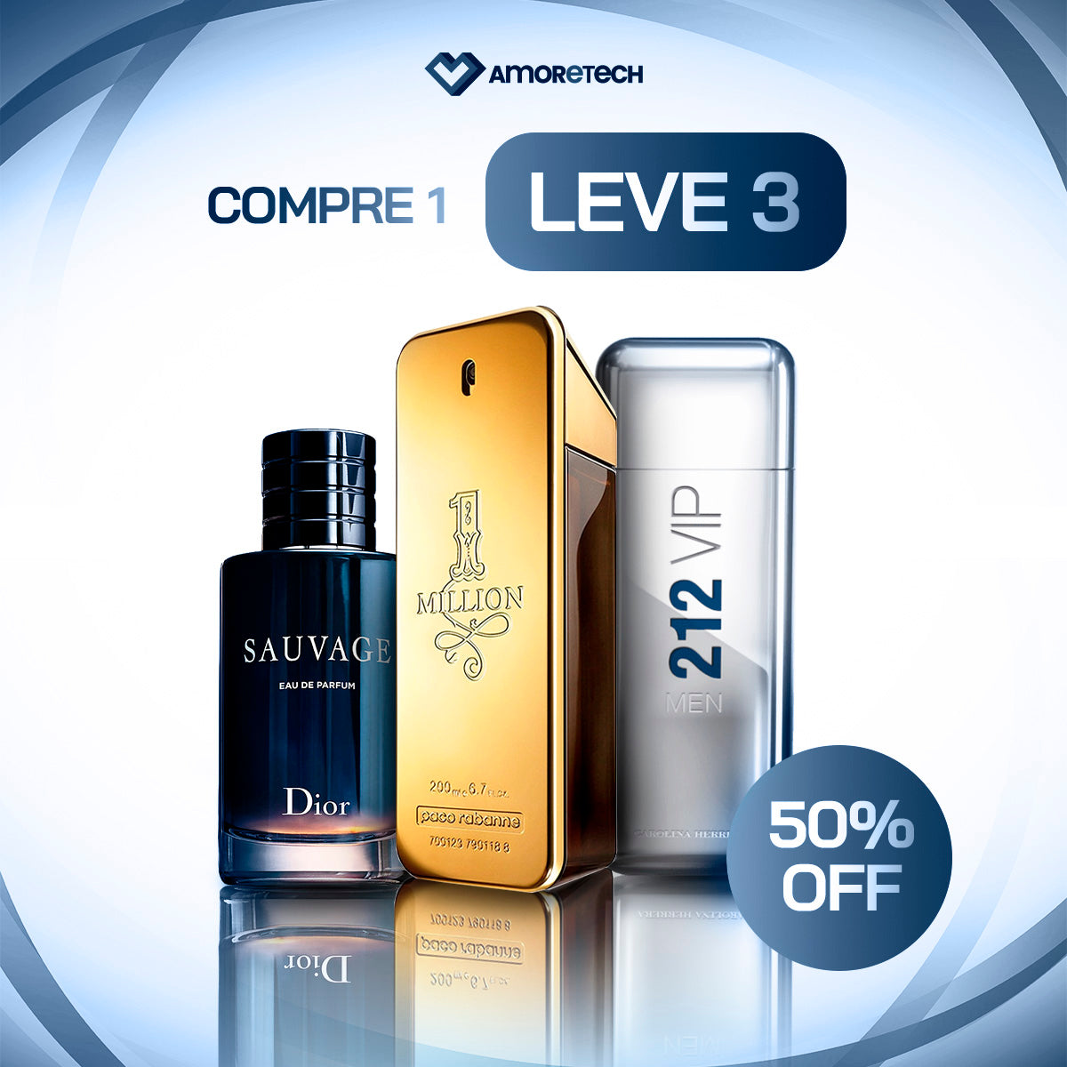 KIT LEGÍTIMO [PAGUE1LEVE3] - Kit 3 Perfumes Importados Masculino - 1 Million Paco , Sauvage Dior e 212 VIP Men Herrera (100ml cada)