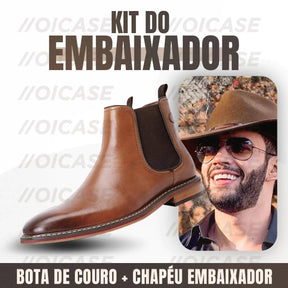 Botina em Couro Legitimo + Brinde Chapéu - KIT EMBAIXADOR