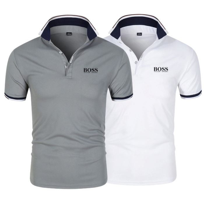 Camisa Polo Boss Compre 1 Leve 2 2poloboss199 AlphasMacho Cinza + Branco P 