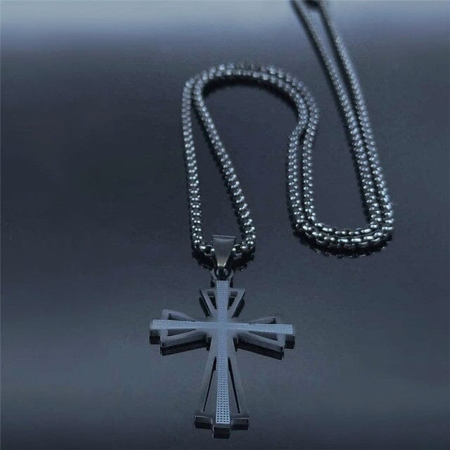 Colar Crucifixo Sobreposto FashionShope Preto 