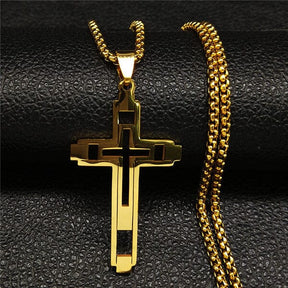 Colar em Aço Crucifixo Premium 1001ultilidads DOURADO 