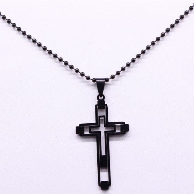 Colar em Aço Crucifixo Premium 1001ultilidads PRETO B 