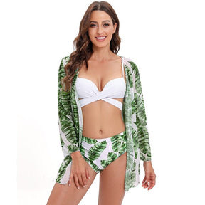 Coleção Moda Praia Flowers 2023 - Biquíni + Saída de Praia (Brinde) FashionShope Branco Folha P | 36 a 38 