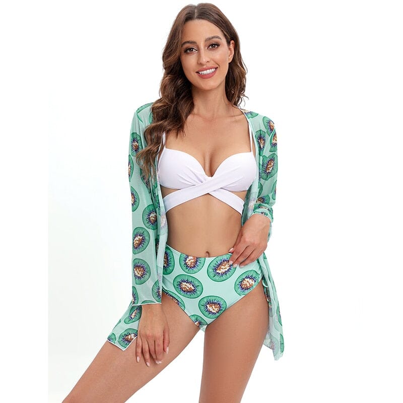 Coleção Moda Praia Flowers 2023 - Biquíni + Saída de Praia (Brinde) FashionShope Kiwi P | 36 a 38 