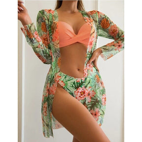 Coleção Moda Praia Flowers 2023 - Biquíni + Saída de Praia (Brinde) FashionShope Salmão P | 36 a 38 