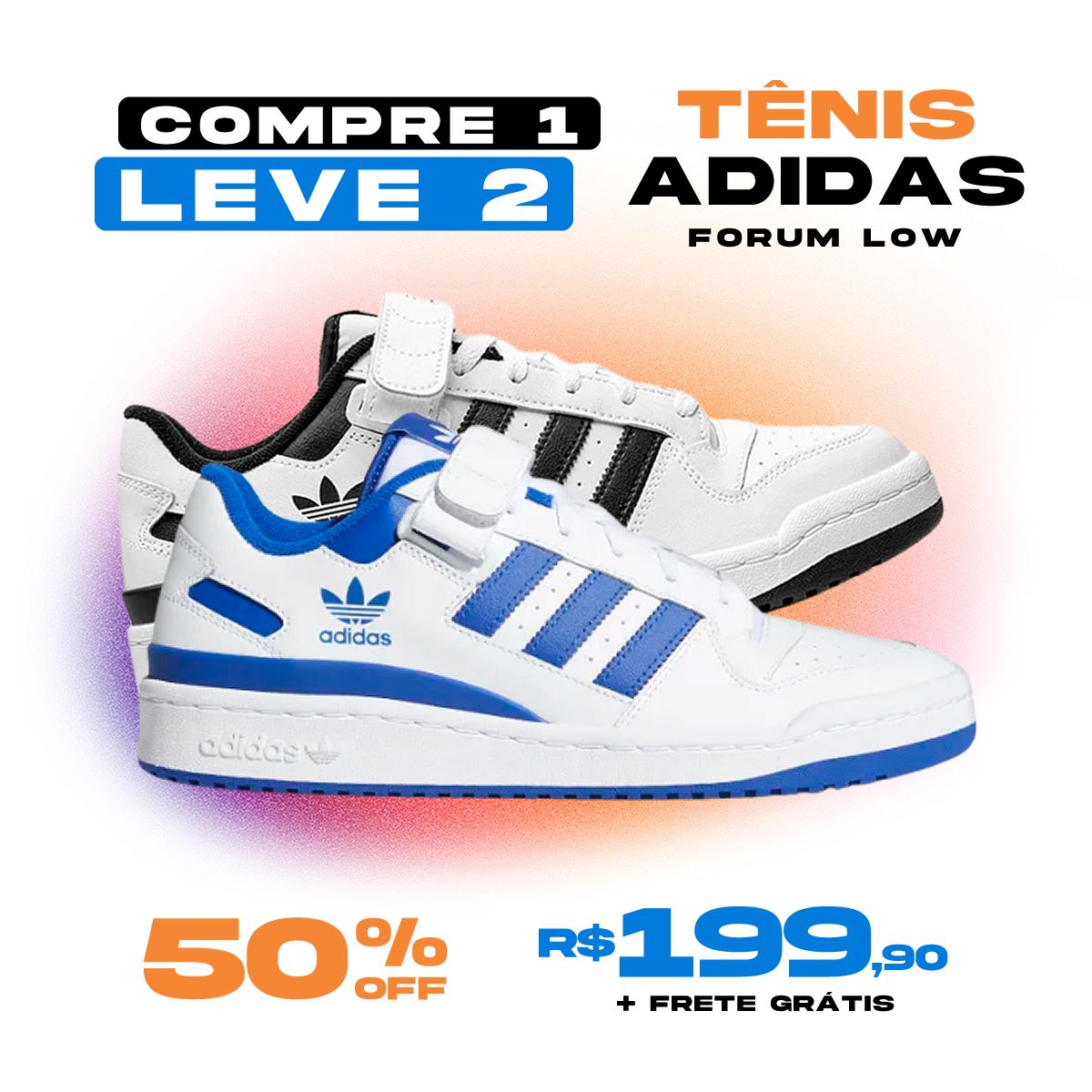 Combo 2 Pares - Tênis AD Forum Low Tenis Addidas 1 - Primeira Linha Premium AlphasMacho 