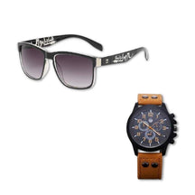 Óculos Quiksilver + Relogio Quartz Pulseira De Couro 0 FashionShope Preto e Branco 