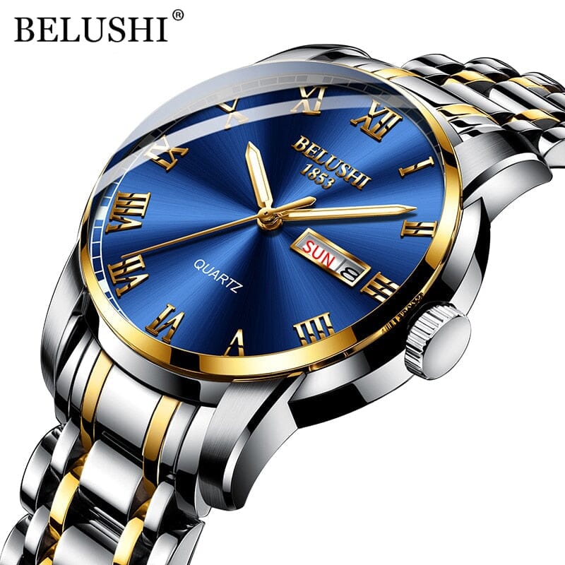 Relógio Masculino BELUSHI Titanium BELUSHI - Relógio FashionShope Prata e Azul Dourado 