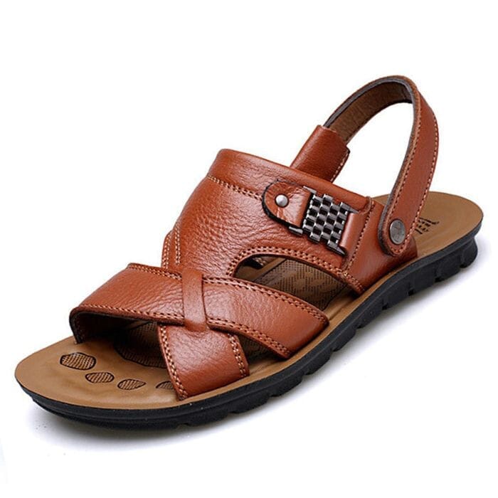 Sandália de Couro Masculina Ortopédica - Malibu Sandália de Couro - SAPATO 02 AlphasMacho Cáqui 36 