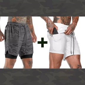 Shorts Masculino DryFit® Dupla Camada - (COMPRE 1 LEVE 2) + Frete Grátis FashionShope Branco MIlitar P