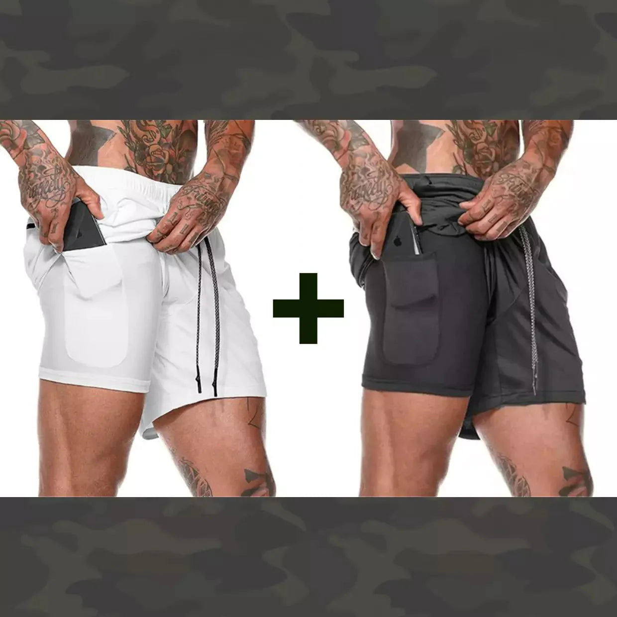 Shorts Masculino DryFit® Dupla Camada - (COMPRE 1 LEVE 2) + Frete Grátis FashionShope Branco Preto P