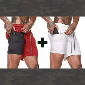 Shorts Masculino DryFit® Dupla Camada - (COMPRE 1 LEVE 2) + Frete Grátis FashionShope Branco Vermelho P