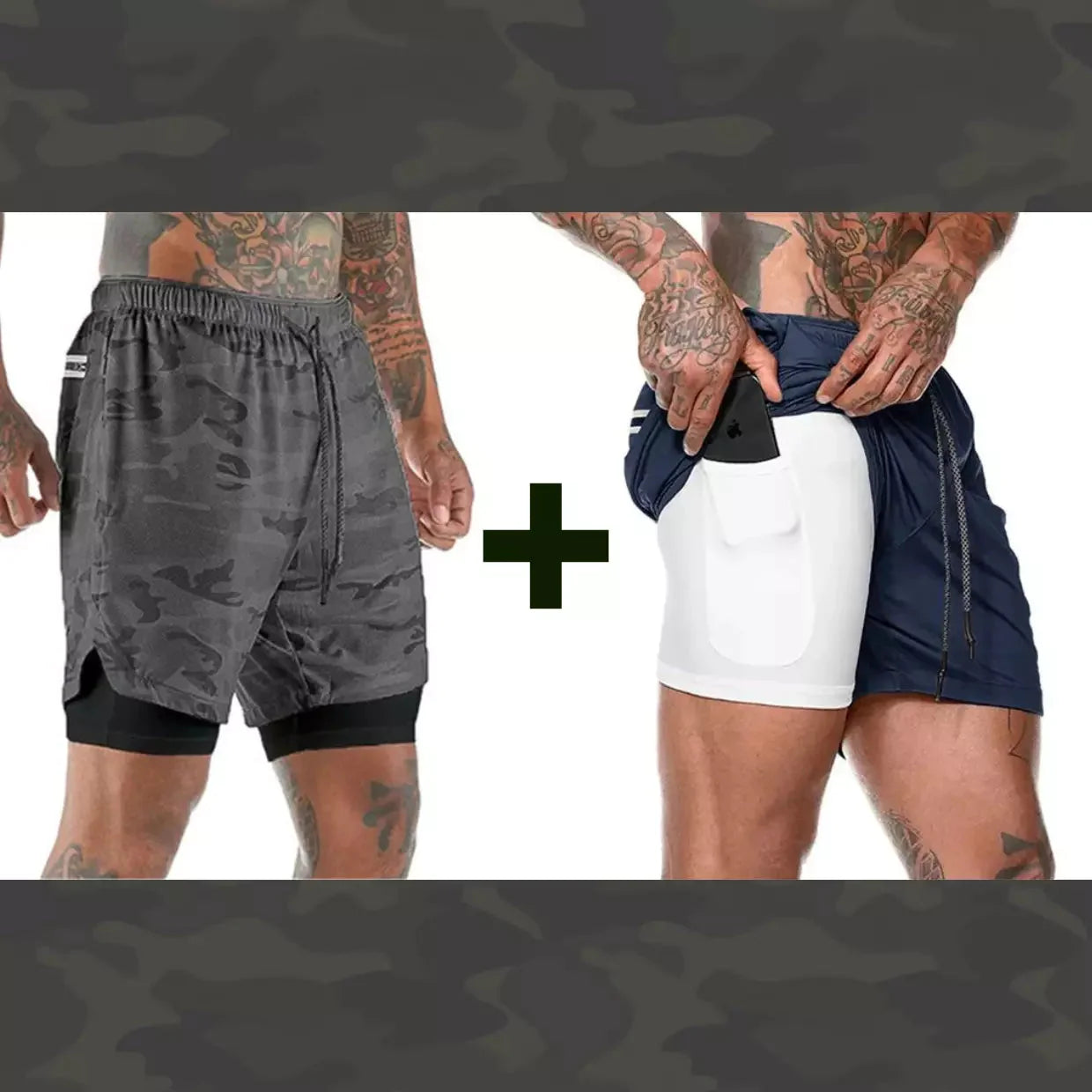 Shorts Masculino DryFit® Dupla Camada - (COMPRE 1 LEVE 2) + Frete Grátis FashionShope MIlitar Azul Marinho P