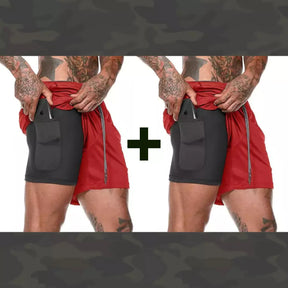 Shorts Masculino DryFit® Dupla Camada - (COMPRE 1 LEVE 2) + Frete Grátis FashionShope Vermelho Vermelho P